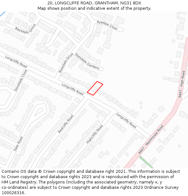 20, LONGCLIFFE ROAD, GRANTHAM, NG31 8DX: Location map and indicative extent of plot