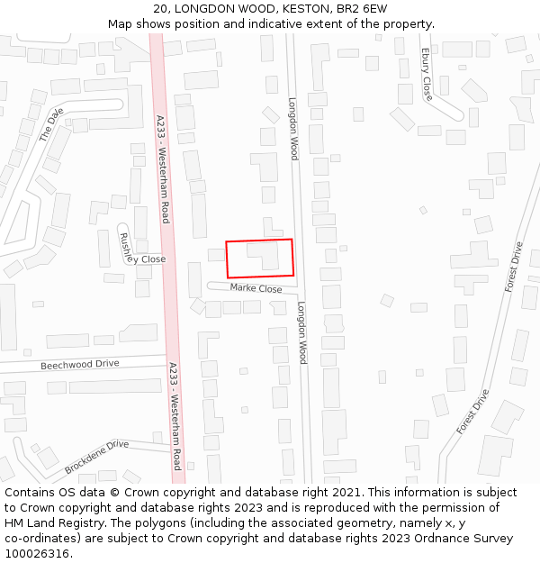 20, LONGDON WOOD, KESTON, BR2 6EW: Location map and indicative extent of plot