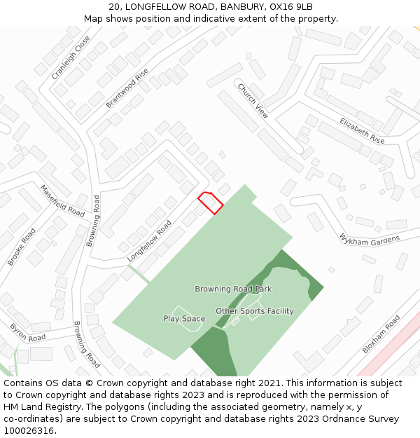 20, LONGFELLOW ROAD, BANBURY, OX16 9LB: Location map and indicative extent of plot