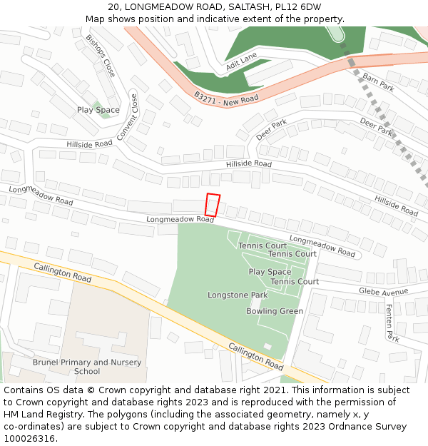 20, LONGMEADOW ROAD, SALTASH, PL12 6DW: Location map and indicative extent of plot