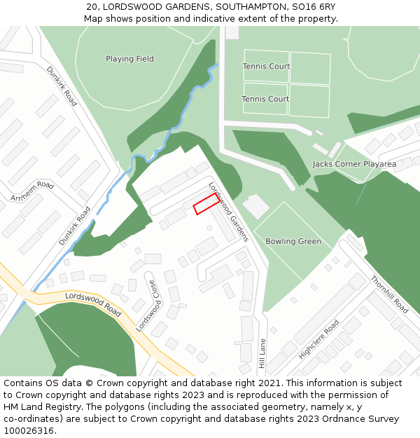 20, LORDSWOOD GARDENS, SOUTHAMPTON, SO16 6RY: Location map and indicative extent of plot