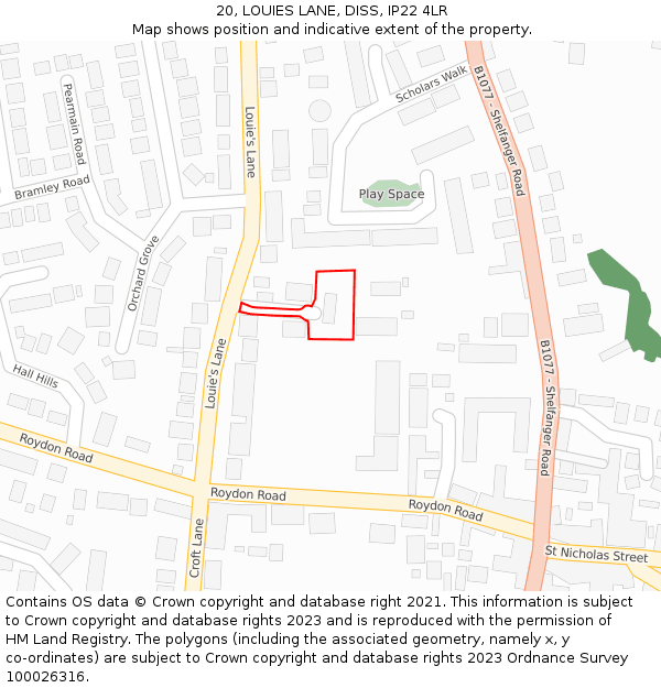 20, LOUIES LANE, DISS, IP22 4LR: Location map and indicative extent of plot