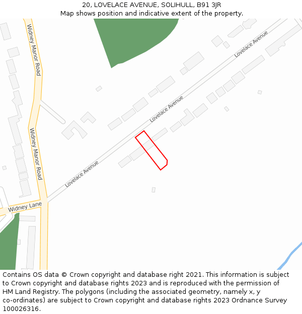 20, LOVELACE AVENUE, SOLIHULL, B91 3JR: Location map and indicative extent of plot