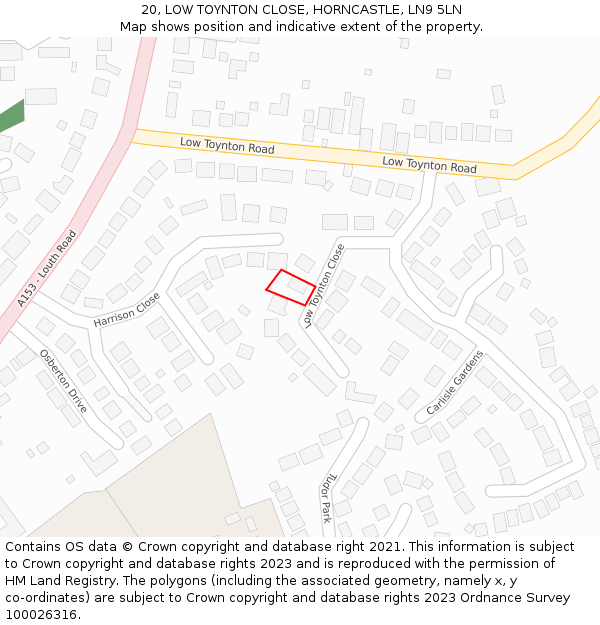 20, LOW TOYNTON CLOSE, HORNCASTLE, LN9 5LN: Location map and indicative extent of plot