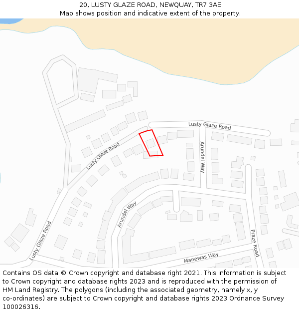 20, LUSTY GLAZE ROAD, NEWQUAY, TR7 3AE: Location map and indicative extent of plot