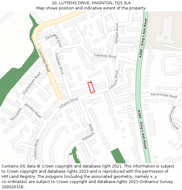 20, LUTYENS DRIVE, PAIGNTON, TQ3 3LA: Location map and indicative extent of plot