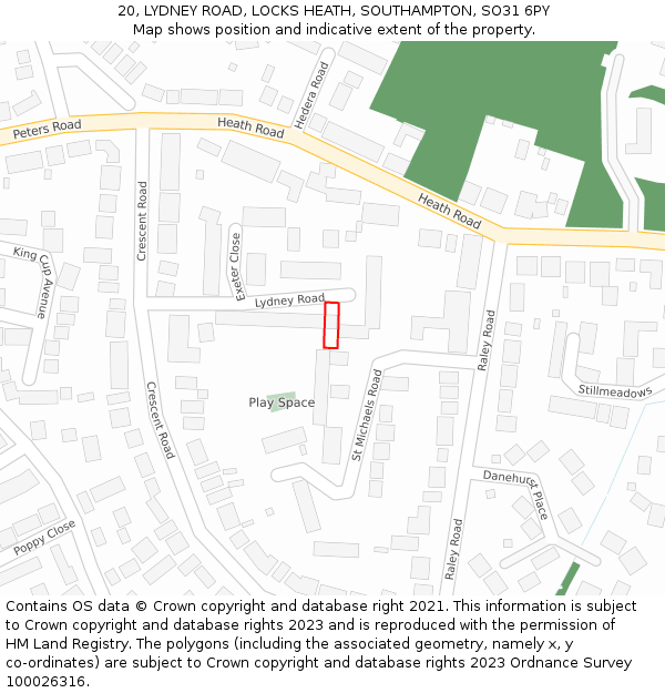 20, LYDNEY ROAD, LOCKS HEATH, SOUTHAMPTON, SO31 6PY: Location map and indicative extent of plot