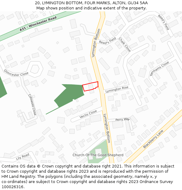 20, LYMINGTON BOTTOM, FOUR MARKS, ALTON, GU34 5AA: Location map and indicative extent of plot