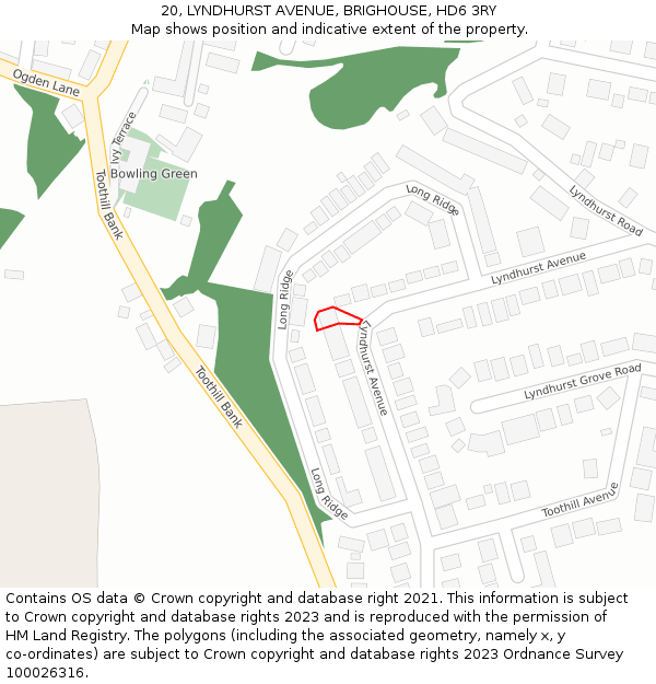 20, LYNDHURST AVENUE, BRIGHOUSE, HD6 3RY: Location map and indicative extent of plot