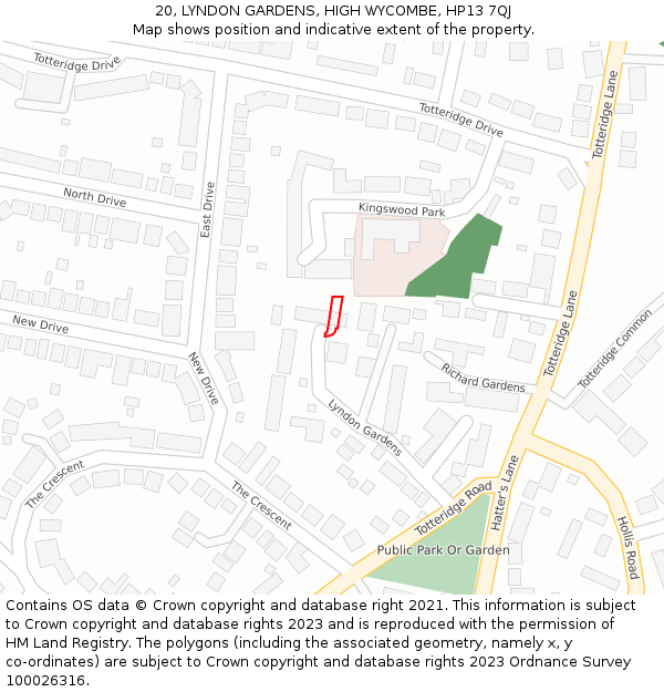 20, LYNDON GARDENS, HIGH WYCOMBE, HP13 7QJ: Location map and indicative extent of plot