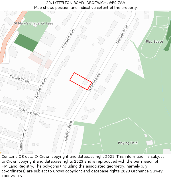 20, LYTTELTON ROAD, DROITWICH, WR9 7AA: Location map and indicative extent of plot