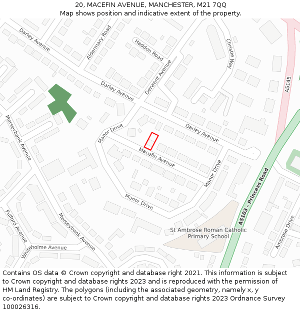 20, MACEFIN AVENUE, MANCHESTER, M21 7QQ: Location map and indicative extent of plot