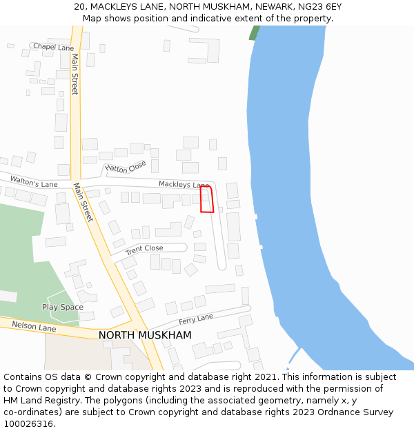 20, MACKLEYS LANE, NORTH MUSKHAM, NEWARK, NG23 6EY: Location map and indicative extent of plot