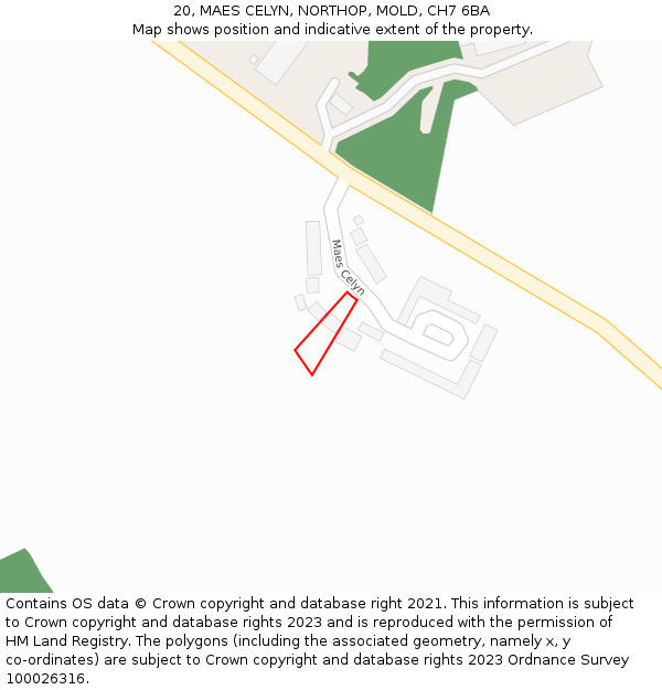 20, MAES CELYN, NORTHOP, MOLD, CH7 6BA: Location map and indicative extent of plot