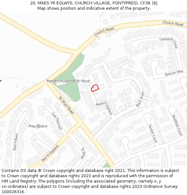 20, MAES YR EGLWYS, CHURCH VILLAGE, PONTYPRIDD, CF38 1EJ: Location map and indicative extent of plot