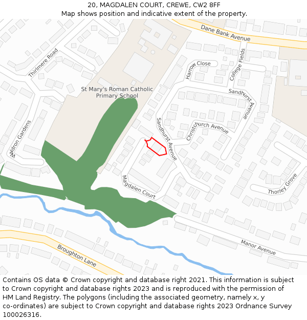 20, MAGDALEN COURT, CREWE, CW2 8FF: Location map and indicative extent of plot