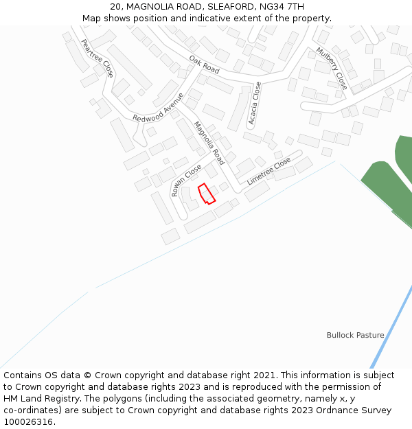 20, MAGNOLIA ROAD, SLEAFORD, NG34 7TH: Location map and indicative extent of plot