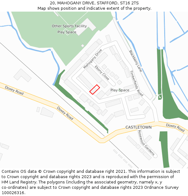 20, MAHOGANY DRIVE, STAFFORD, ST16 2TS: Location map and indicative extent of plot