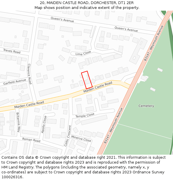 20, MAIDEN CASTLE ROAD, DORCHESTER, DT1 2ER: Location map and indicative extent of plot