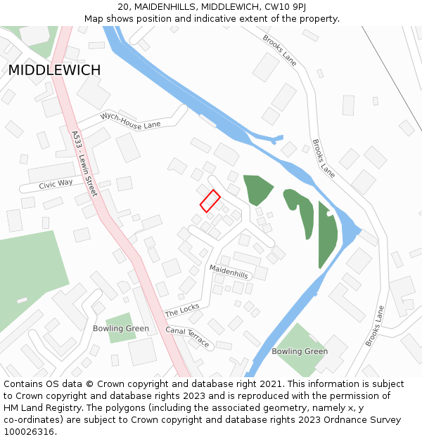 20, MAIDENHILLS, MIDDLEWICH, CW10 9PJ: Location map and indicative extent of plot