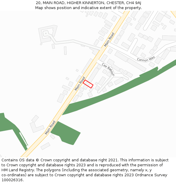 20, MAIN ROAD, HIGHER KINNERTON, CHESTER, CH4 9AJ: Location map and indicative extent of plot