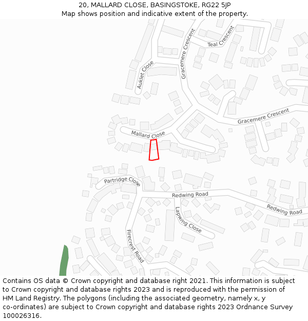 20, MALLARD CLOSE, BASINGSTOKE, RG22 5JP: Location map and indicative extent of plot