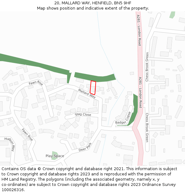 20, MALLARD WAY, HENFIELD, BN5 9HF: Location map and indicative extent of plot