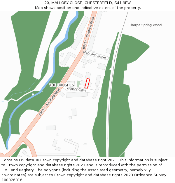 20, MALLORY CLOSE, CHESTERFIELD, S41 9EW: Location map and indicative extent of plot