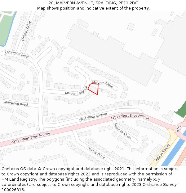 20, MALVERN AVENUE, SPALDING, PE11 2DG: Location map and indicative extent of plot