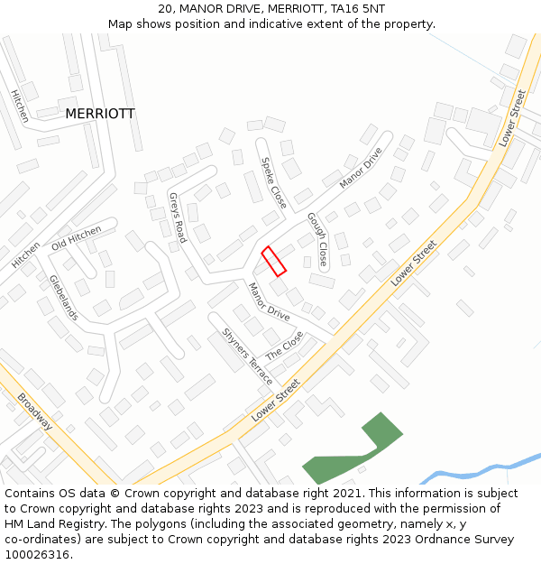 20, MANOR DRIVE, MERRIOTT, TA16 5NT: Location map and indicative extent of plot