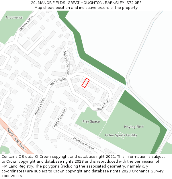 20, MANOR FIELDS, GREAT HOUGHTON, BARNSLEY, S72 0BF: Location map and indicative extent of plot