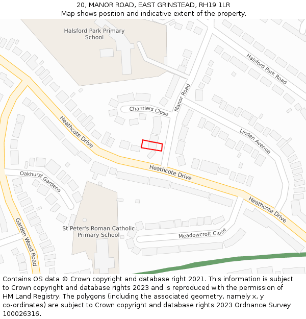 20, MANOR ROAD, EAST GRINSTEAD, RH19 1LR: Location map and indicative extent of plot