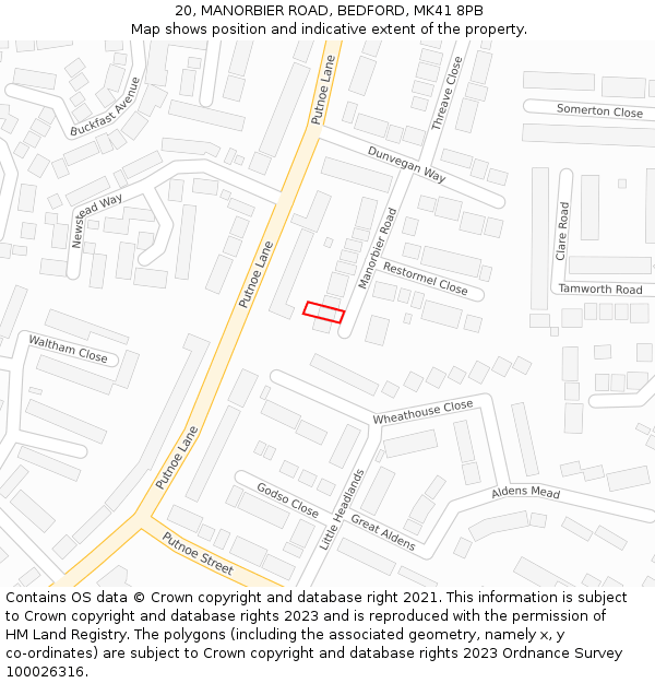 20, MANORBIER ROAD, BEDFORD, MK41 8PB: Location map and indicative extent of plot