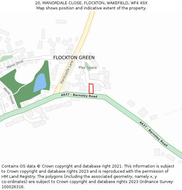 20, MANORDALE CLOSE, FLOCKTON, WAKEFIELD, WF4 4SX: Location map and indicative extent of plot