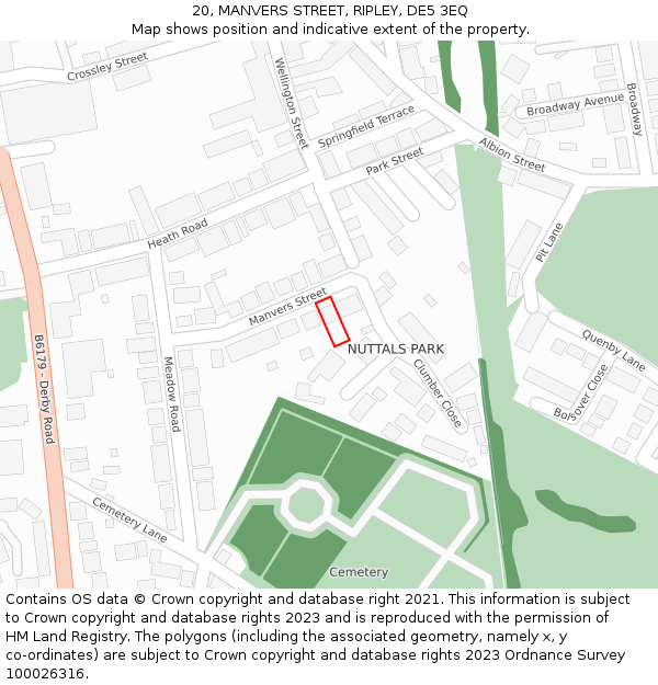 20, MANVERS STREET, RIPLEY, DE5 3EQ: Location map and indicative extent of plot