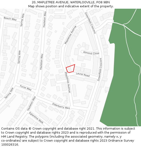 20, MAPLETREE AVENUE, WATERLOOVILLE, PO8 9BN: Location map and indicative extent of plot