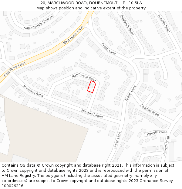 20, MARCHWOOD ROAD, BOURNEMOUTH, BH10 5LA: Location map and indicative extent of plot
