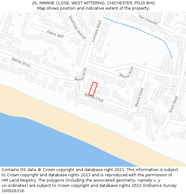20, MARINE CLOSE, WEST WITTERING, CHICHESTER, PO20 8HG: Location map and indicative extent of plot