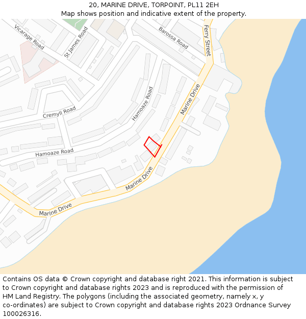 20, MARINE DRIVE, TORPOINT, PL11 2EH: Location map and indicative extent of plot
