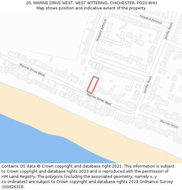 20, MARINE DRIVE WEST, WEST WITTERING, CHICHESTER, PO20 8HH: Location map and indicative extent of plot