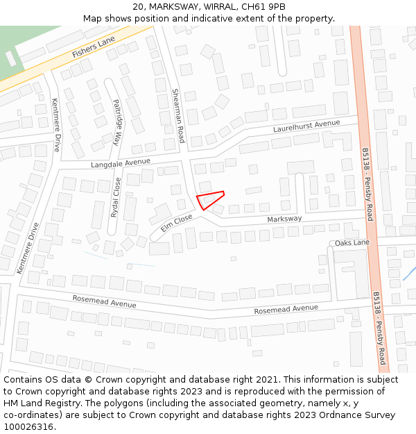 20, MARKSWAY, WIRRAL, CH61 9PB: Location map and indicative extent of plot