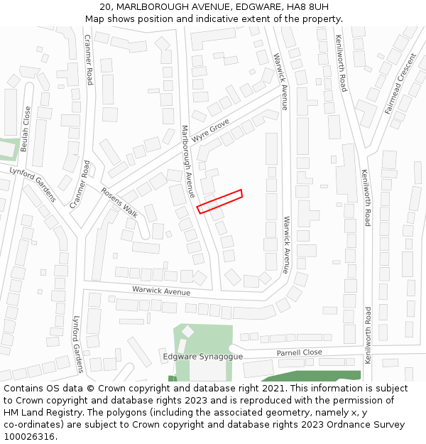20, MARLBOROUGH AVENUE, EDGWARE, HA8 8UH: Location map and indicative extent of plot