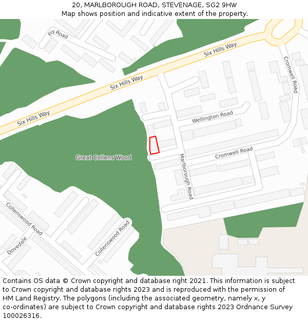 20, MARLBOROUGH ROAD, STEVENAGE, SG2 9HW: Location map and indicative extent of plot
