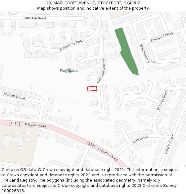 20, MARLCROFT AVENUE, STOCKPORT, SK4 3LZ: Location map and indicative extent of plot
