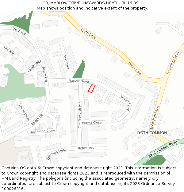 20, MARLOW DRIVE, HAYWARDS HEATH, RH16 3SH: Location map and indicative extent of plot