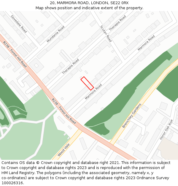 20, MARMORA ROAD, LONDON, SE22 0RX: Location map and indicative extent of plot