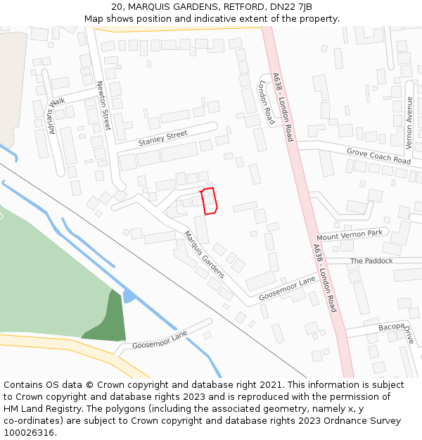 20, MARQUIS GARDENS, RETFORD, DN22 7JB: Location map and indicative extent of plot