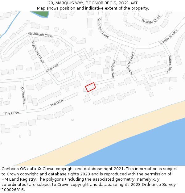 20, MARQUIS WAY, BOGNOR REGIS, PO21 4AT: Location map and indicative extent of plot