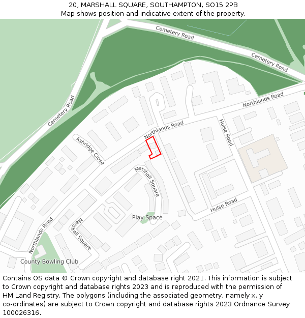 20, MARSHALL SQUARE, SOUTHAMPTON, SO15 2PB: Location map and indicative extent of plot