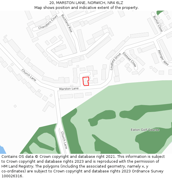 20, MARSTON LANE, NORWICH, NR4 6LZ: Location map and indicative extent of plot